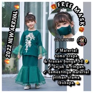 🌺 2022 RAYA 🌺 7y FREE MASK 🎁 GREEN EMERALD BAJU KURUNG DUYUNG GIRL HIJAU