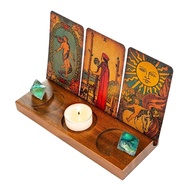 Wood Triple Moon Stand Wooden Tarot Card Candle Display Holder Altar Supplies for Home Bedroom Offic