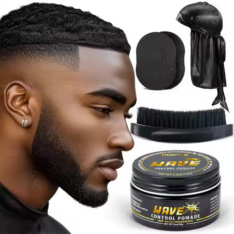 Wave Pomade 360 Wash Shampoo Kit for Men Black Strong Hold Deep Sport Waves Training Hair Cream Wavy