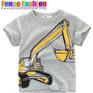 Boys Tshirt Grey Excavator Kids T-shirt Girl Children Tops Short Sleeve Stitching Cotton Ramadan and