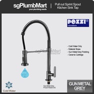 Pozzi x sgPlumbMart Gun Metal Grey Pull Out Spring Spout Kitchen Sink Tap K8220GG Kitchen Table Top Cold Faucet