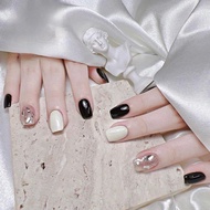 Nailbox short square design black mixed with milky white - A96