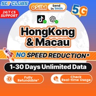 HongKong & Macau eSIM 5G 1-30 Days Daily300MB-5GB Unlimited Data lInstant Email Delivery lHigh Speed