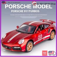 Alloy Model Car 1:32 Scale Porsche 911 Turbo S Racing Vehicles Sound Light Simulation Diecast Metal 