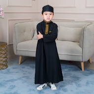 ชุดโต๊ปเด็กผู้ชายแขนยาว สีดำปักลายพรีเมี่ยมสีทอง ชุดเด็กมุสลิม เด็กอิสลาม BA02 รุสมีนีมุสลิม