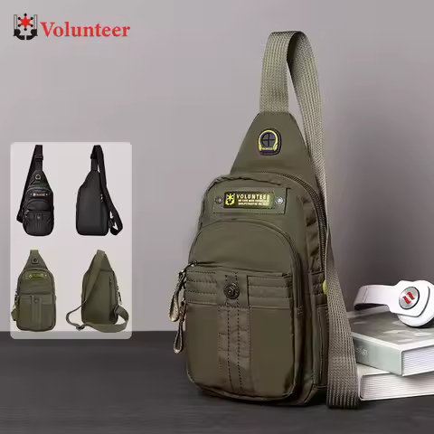 VOLUNTEER Chest Bags for Men New Stylish Classic Solid Multi-pocket Versatile Sports Oxford Coth Tra