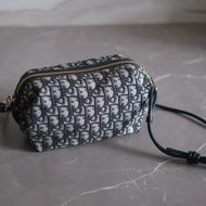 D Camera Bag Dior Oblique Oblique Old Flower Cosmetic Camera Bag Blue Jacquard Canvas Zipper Cross-b
