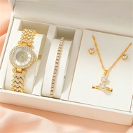 6 PCS/set set jam tangan wanita + jam tangan kuarza kasual fesyen + Set barang kemas aksesori fesyen