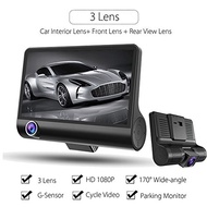 FULL HD 3 Camera Dashcam Triple Lens 1080P Full HD, Front + Inner + Rear Dashcam READY STOCK