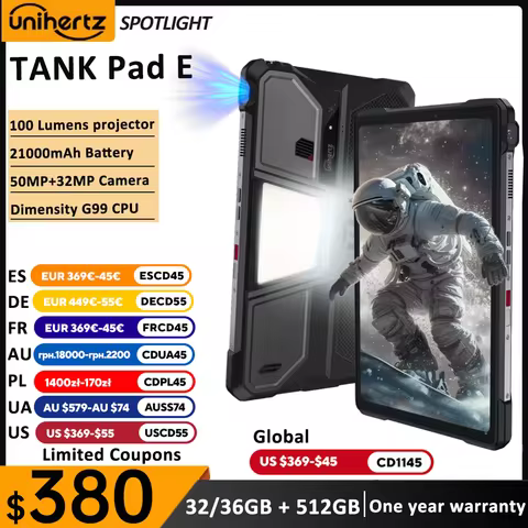 Unihertz 8849 TANK PAD E Rugged Tablet with Projector Android 21000mAh 120Hz 50MP Camera 24GB 512GB 