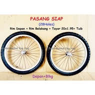 20x1.95 PASANG SIAP rim - rim 20" basikal , tayar 20x1.95dan tuib . Terus pasang kat tayar basikal