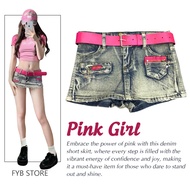 F9 - Chân Váy Jean Ngắn Thời Trang (Có Kèm Thắt Lưng) Váy Nữ Cạp Thấp Jean Bạc Cực Xinh Cao Cấp Y2K