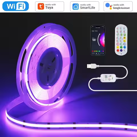 USB 5V WiFi COB RGB LED Strip 1M 2M 3M 4M 5M Remote Control TV Back Game Room Light Deco Tuya Smart 