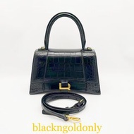 Balenciaga Hourglass Small Bag Black  巴黎世家 沙漏包 鱷魚壓紋 小牛皮 小號 黑色金扣