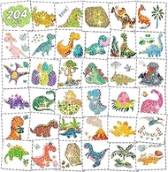 EMOME 204 PCS Dinosaur Glitter Tattoos, Kids FakeTattoos Temporary Stickers for Boys Pre-cut, Dinosa