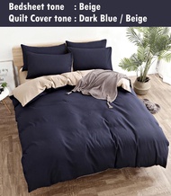 [ SG Local Seller ]  Luxury Reversible  2 Colours Tone Design Fitted Bedsheet with Quilt cover set  