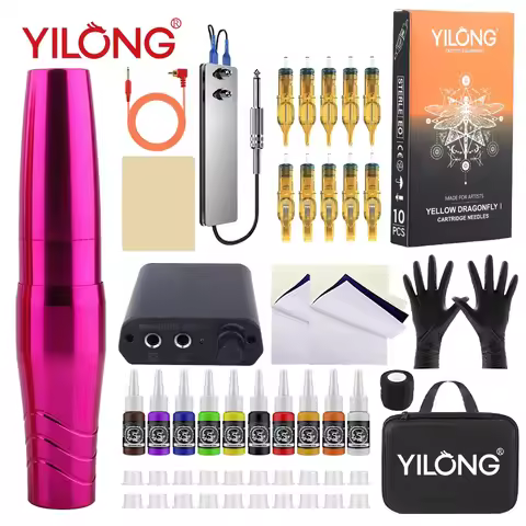 YILONG Professional Complete Tattoo Pen Kit Small and Slim Tattoo Machine Set for Tattoo Beginners M