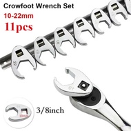 11Pcs/Set Crowfoot Wrenches 3/8Inch Drive Metric Foot Open End Spanner Carbon Steel 10-22mm Horn