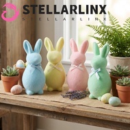 STELLARLINX Flocked Rabbit Figures, with Bow Plush Easter Bunny Statue, Handmade Foam Solid Color 3D