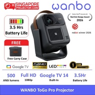 WANBO ToGo Pro Projector 500 ANSI lumens 1080p Full HD 30,000 hrs LED Life 2,500:1 Contrast Ratio Go