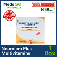 NEUROLEM PLUS Multivitamins / Iron / Buclizine - 1 Box x 100 Capsules