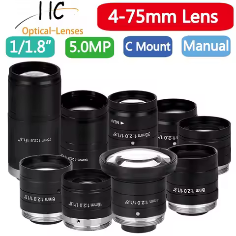 5MP F2.0 1/1.8Inch C Mount Manual Iris Lens 4mm 6mm 8mm 12mm 16mm 25mm 35mm 50mm 75mmFixed Focal Lig