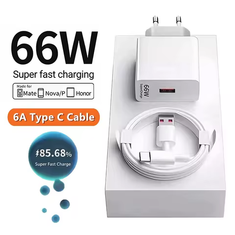6A 66W Super Fast Charger For Huawei Mate 40 50 60 P50 P60 Nova 12i 13 Pro Honor 200 400 Magic 5 Typ