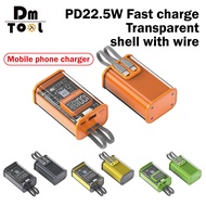 DM 2 18650/21700เคสมือถือชาร์จเร็ว PD22.5W เคสโปร่งใส10000Mah พร้อมสายเคเบิลความจุมากแหล่งจ่ายไฟเคลื