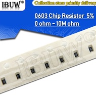 100pcs 0603 5% 1/10W SMD chip resistance 100R-10K 100R 110R 200R 220R 360R 470R 910R 1K 2K 3K 4.7K 6