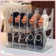 ORIENTLIIY Storage Boxes, Acrylic With Dividers Belt Storage Holder, Multi-grid Transparent Belt Con