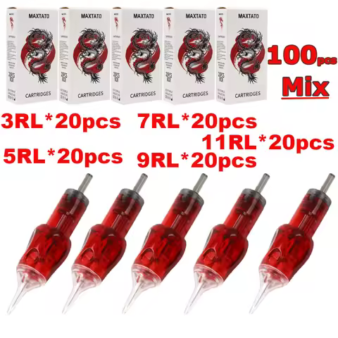 MAXTATO 100pcs/20pcs MIxed Tattoo Needle Cartridge Disposable Bugpin Tattoo Cartridge Needle 3RL 5RL