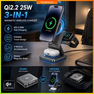 Qi2.2 25W Magnetic Wireless Charger 3 in 1 Foldable Charging Stand Fast Charging Station for iPhone 