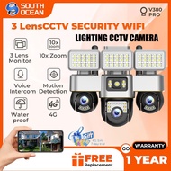 V380 Lighting Three Lens 10X Zoom CCTV Security Camera Wireless Outdoor Home Protection Cam 4G/Wifi