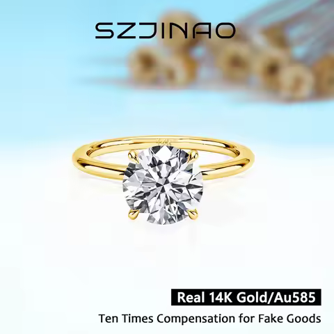 9mm 14K Gold Moissanite Diamond Ring 3CT 100% Au585 Round Cut For Women Wedding Anniversary Engageme