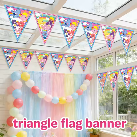 Care Bears Flag Happy Birthday in English Gold Plated Swallowtail Flag Decoration Banner Party Suppl