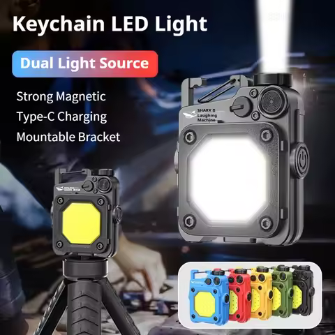SMILING SHARK LED Flashlight Keychain Light COB Light USB Rechargeable Torch Work Light with Magneti