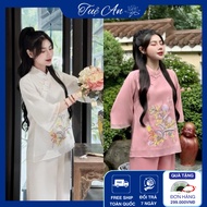 Ancient Chinese women's temple outfit with embroidered flowers, Buddhist outfit to wear to temple -T