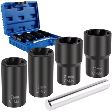 5Pcs Damaged Nut Extractor Set Durable Broken Bolt and Nut Remover 17/19/21/22mm Screw Extractor Soc