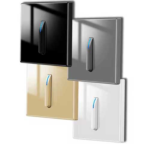 Wall Switch Light Switch 1 2 3 4 Gang Piano Button 1 Way 2 Way White Black Gray Gold Tempered Glass