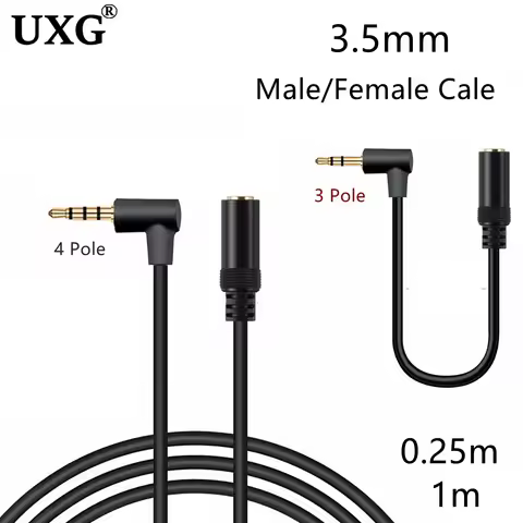 1m 20CM 90 Degree Right Angle 3pole 4 Pole TRRS 3.5mm Aux Audio Short Cable Extender Adapter M/F 3.5