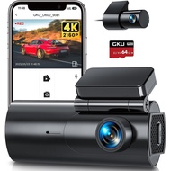 GKU 4K Dash Cam Depan dan Belakang, 5GHz WiFi Dashcam dengan 64GB SD Card, Dual Car Camera Dash Cam 
