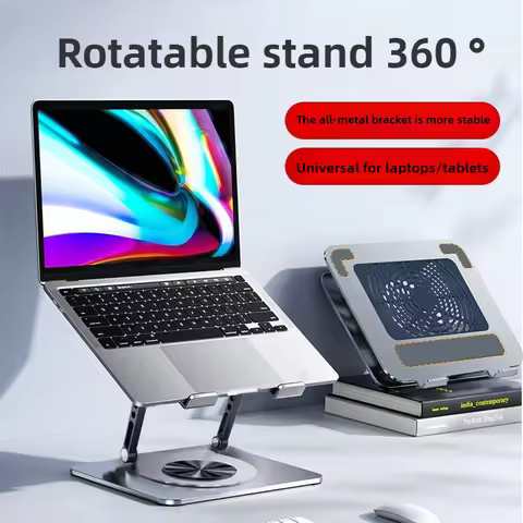 New Rotatable Laptop Metal Stand Laptop Stand with Cooling Fan 360° Rotating Base Foldable & Portabl