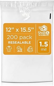 Shop4Mailers 12 x 15.5 Clear Plastic Poly Bags 1.5 Mil Self Seal Packaging for Apparel, Jewelry, Doc