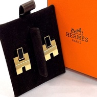激甜價閒置新品✨ HERMES Eileen H 經典圓弧設計耳環（藍黑/金）