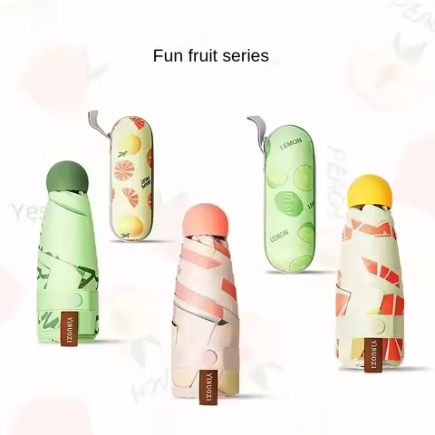 Six Bones Capsule Fruit Umbrella UV Shade Vinyl Clear Umbrella Folding Pocket Mini Sun Umbrella