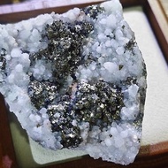 天然黃銅礦白水晶共生晶簇|閃閃黃銅礦|白水晶|擺設收藏