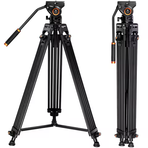 K&F CONCEPT 72inch/1.8m Video Tripod Aluminum Transverse Center Column 17.6lbs/8KG with Fluid Head f