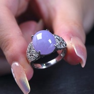 紫羅蘭翡翠蛋面戒指 PT900白金鑽石 | 天然緬甸玉翡翠A貨 | 送禮