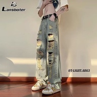 《905》Lansboter Retro old ripped jeans men's street beggar pants high street retro ruffian handsome p