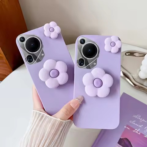 Cute 3D Flower Stand Soft Cover for Huawei Pura 80 Pro 70 Ultra P60 P50 P40 P30 Lite X5 X6 X7 X8 X9 